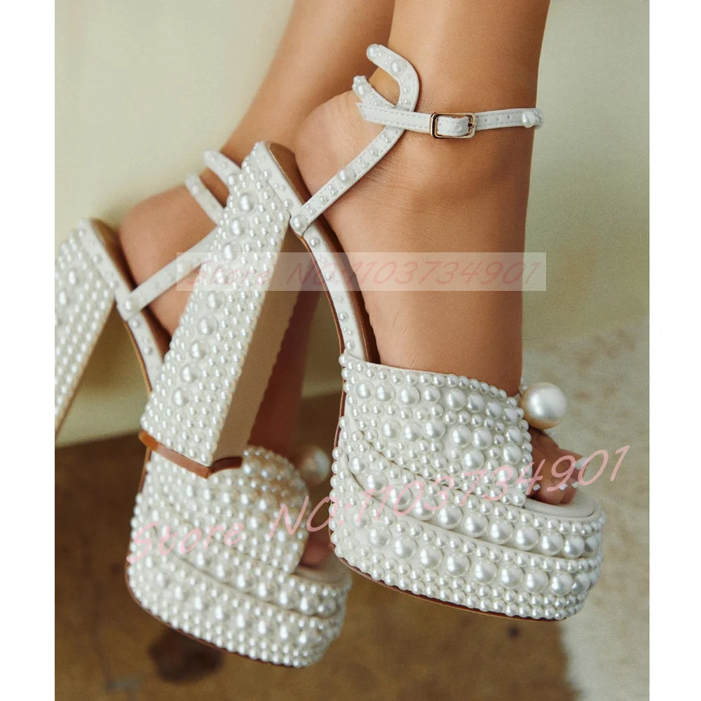 Women'S Shoes Quality - Sandalias de plataforma de perlas blancas