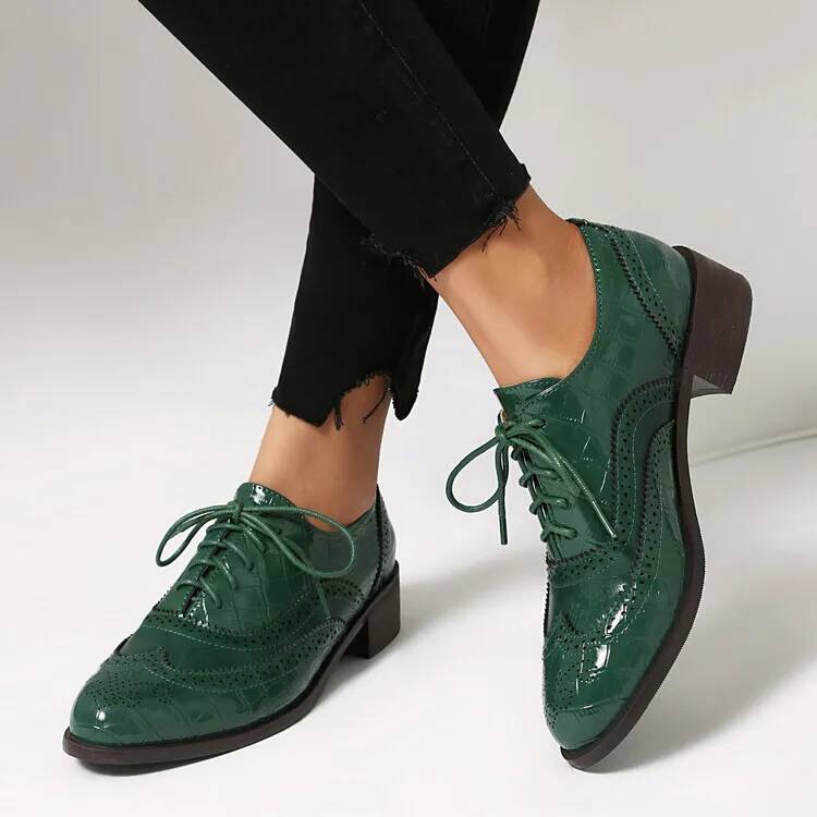 Oxford Lace Up Women - Zapatos de tacón bajo con cordones