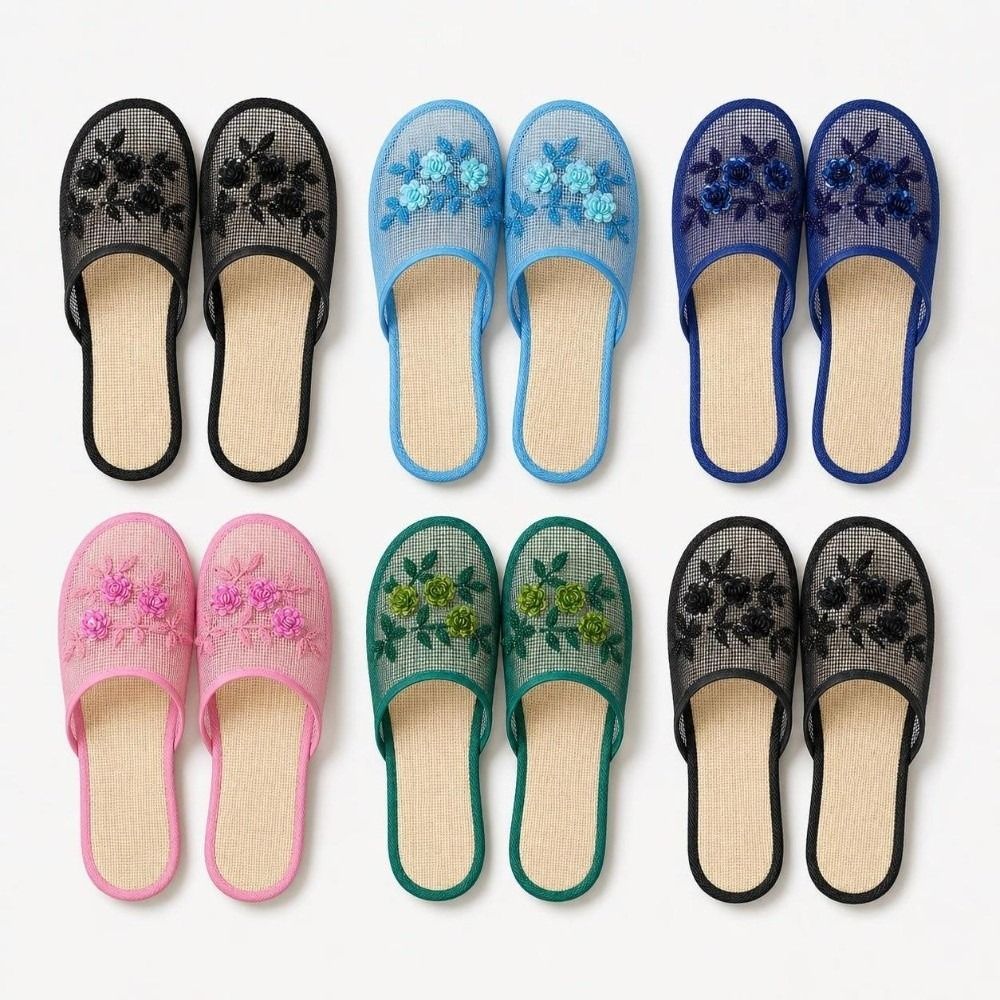 Mule Slip On - Sandalias Casuales de Malla con Bordado