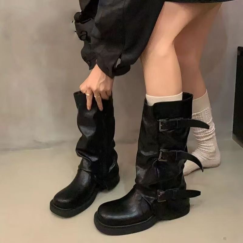 Knee High Boots Women - Botas de media caña con pliegues