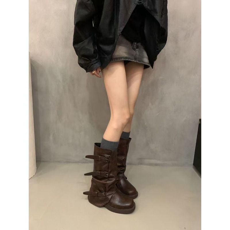 Botas de media caña con pliegu - Knee High Boots Women reseña y precio